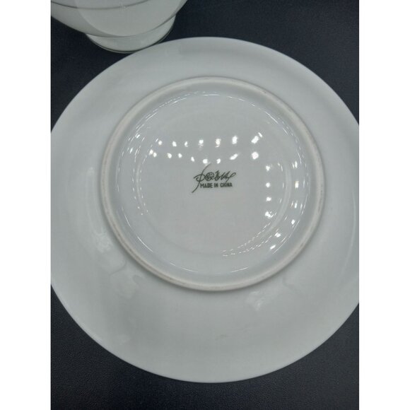 Teacup Saucer Footed China With Blue Flowers Silver Leaves Trim Pattern Vintage - Picture 14 of 15